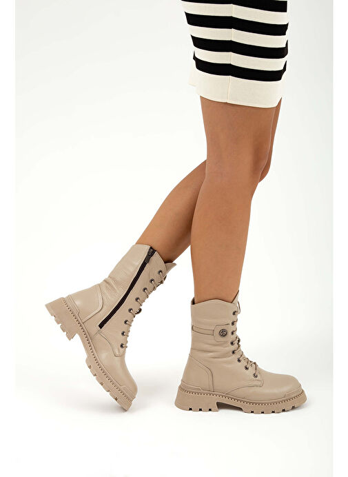 Tamer Tanca Kadın Hakiki Deri Krem Casual Bot - Görsel 2