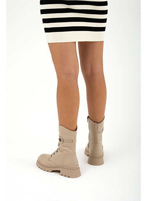 Tamer Tanca Kadın Hakiki Deri Krem Casual Bot - Görsel 5