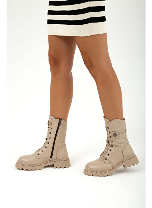 Tamer Tanca Kadın Hakiki Deri Krem Casual Bot - Görsel 4