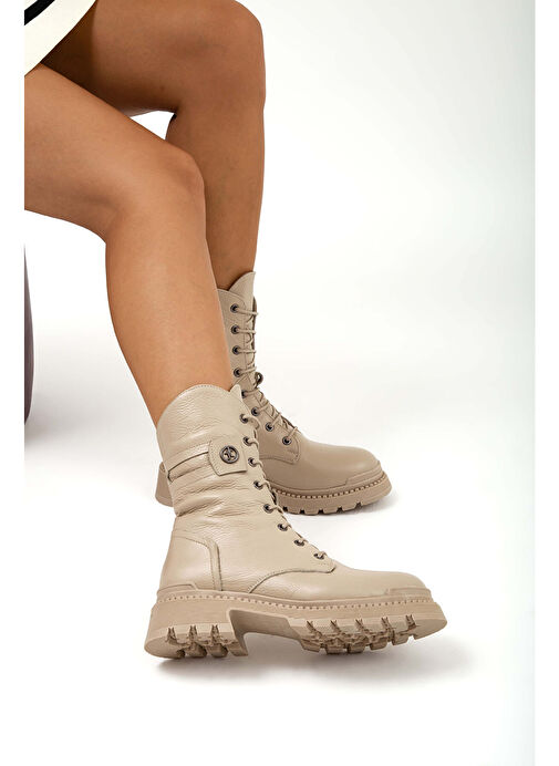 Tamer Tanca Kadın Hakiki Deri Krem Casual Bot - Görsel 3