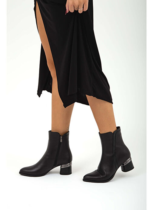 Tamer Tanca Kadın Hakiki Deri Siyah Klasik Bot - Görsel 8