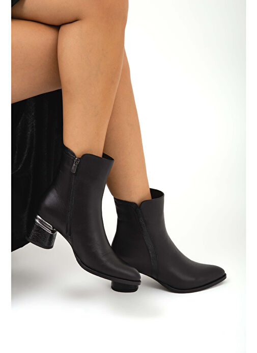 Tamer Tanca Kadın Hakiki Deri Siyah Klasik Bot - Görsel 9