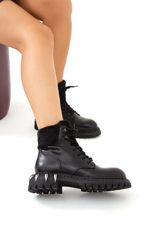 Tamer Tanca Kadın Hakiki Deri Siyah Bot - Görsel 5