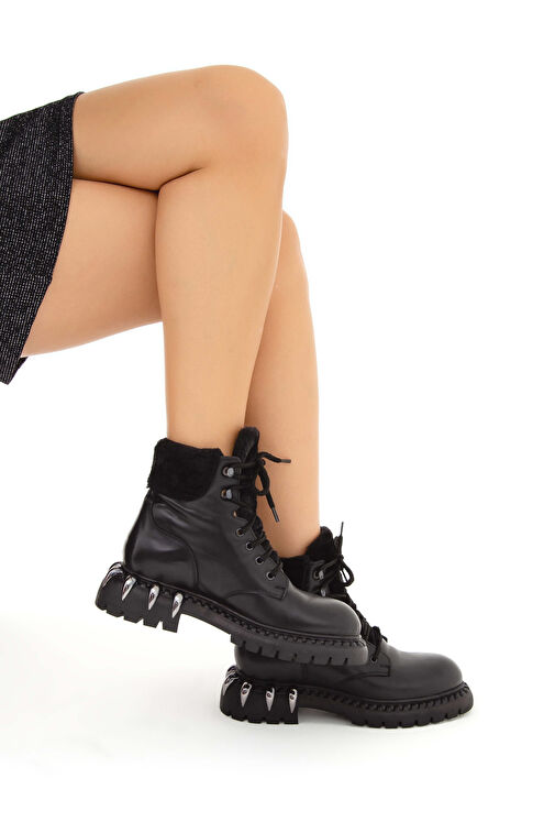 Tamer Tanca Kadın Hakiki Deri Siyah Bot - Görsel 6