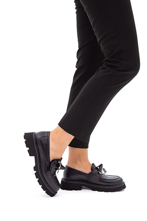 Tamer Tanca Kadın Hakiki Deri Siyah Loafer Ayakkabı - Görsel 2