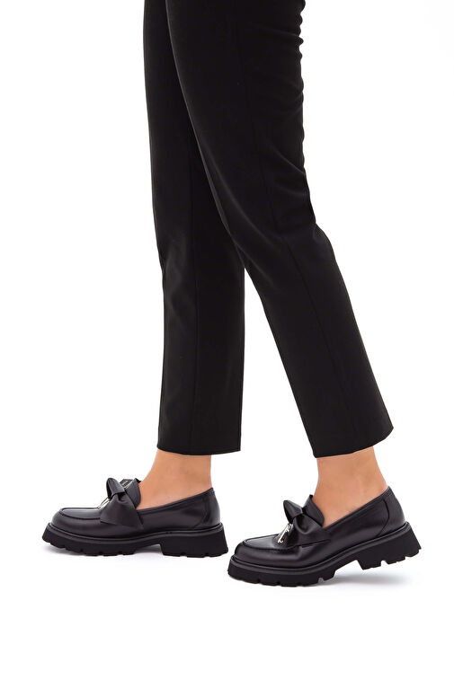 Tamer Tanca Kadın Hakiki Deri Siyah Loafer Ayakkabı - Görsel 4