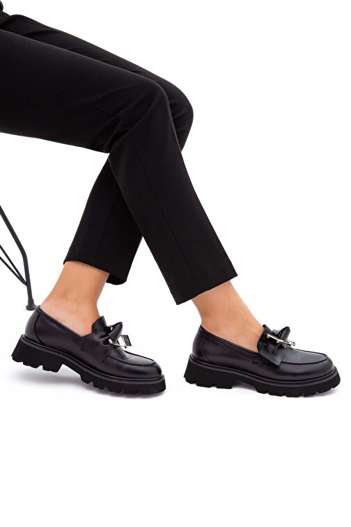 Tamer Tanca Kadın Hakiki Deri Siyah Loafer Ayakkabı - Görsel 7