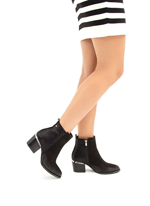 Tamer Tanca Kadın Hakiki Deri Siyah Nubuk Klasik Bot - Görsel 2