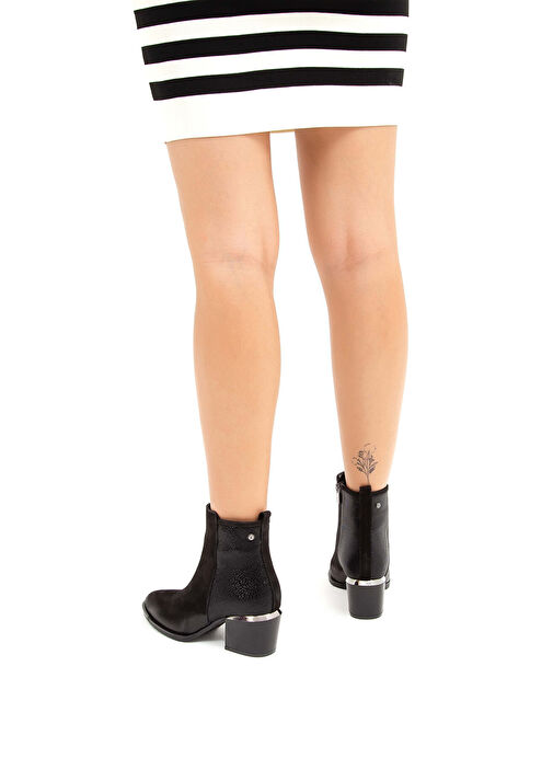 Tamer Tanca Kadın Hakiki Deri Siyah Nubuk Klasik Bot - Görsel 6