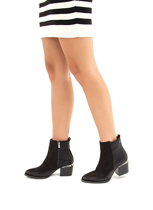 Tamer Tanca Kadın Hakiki Deri Siyah Nubuk Klasik Bot - Görsel 4