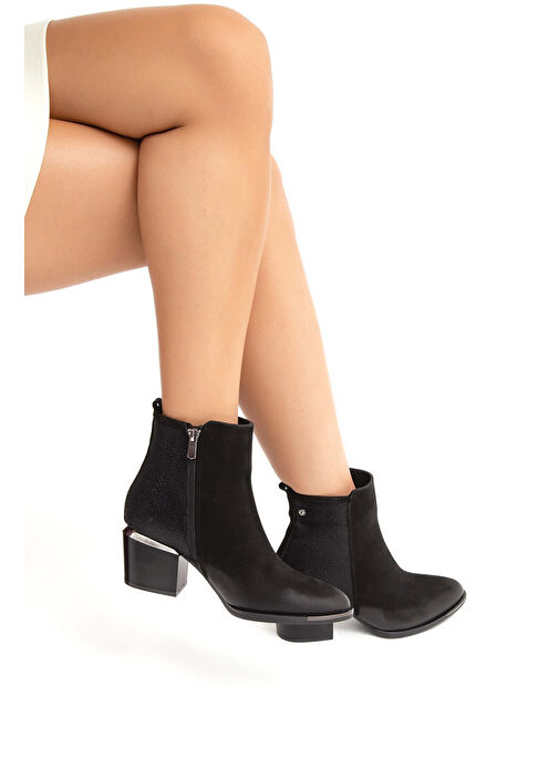 Tamer Tanca Kadın Hakiki Deri Siyah Nubuk Klasik Bot - Görsel 3