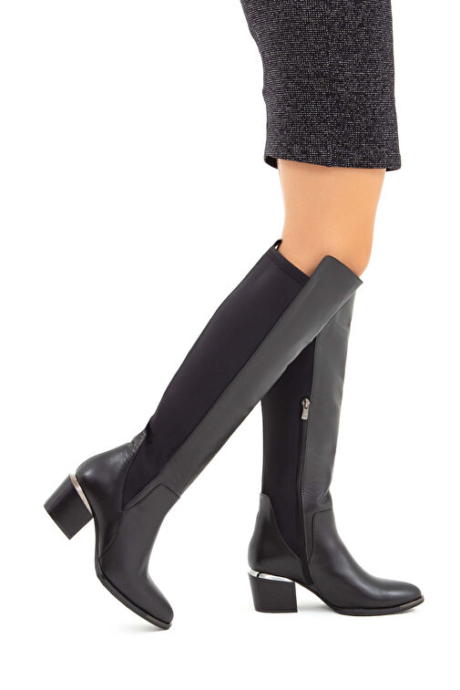 Tamer Tanca Kadın Hakiki Deri Siyah Klasik Çizme - Görsel 2
