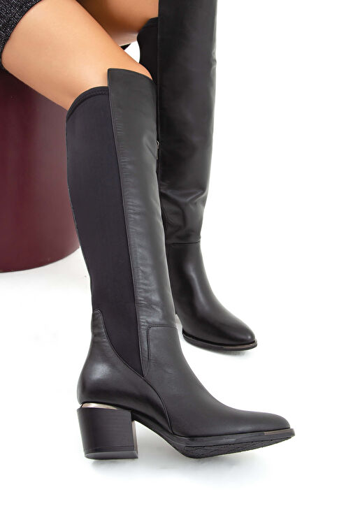 Tamer Tanca Kadın Hakiki Deri Siyah Klasik Çizme - Görsel 5