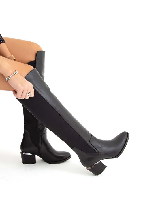 Tamer Tanca Kadın Hakiki Deri Siyah Klasik Çizme - Görsel 6