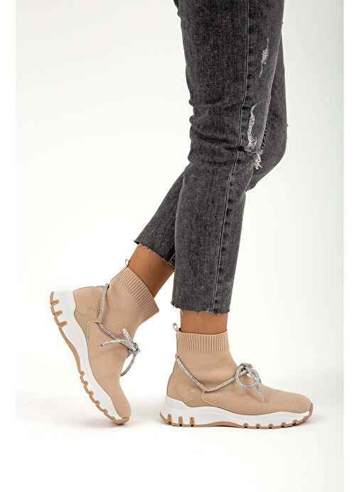 Tamer Tanca Kadın Triko Bej Günlük Bot - Görsel 6