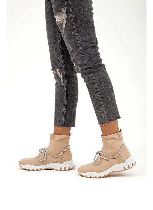 Tamer Tanca Kadın Triko Bej Günlük Bot - Görsel 8