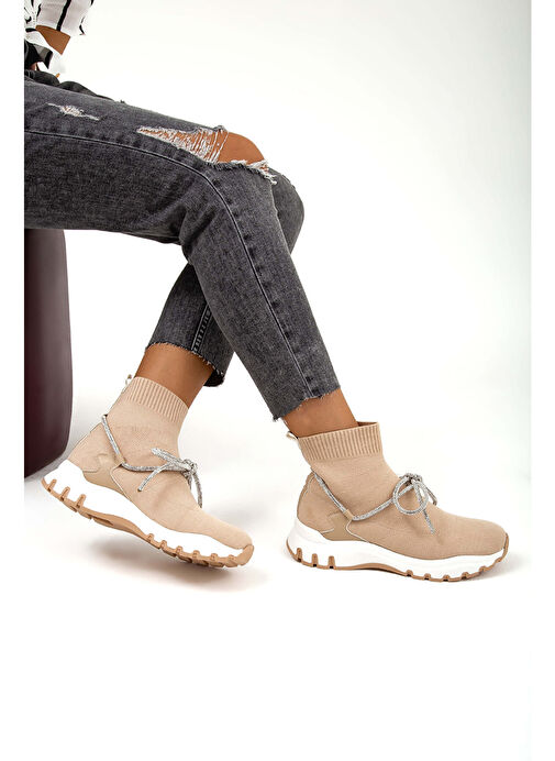 Tamer Tanca Kadın Triko Bej Günlük Bot - Görsel 9