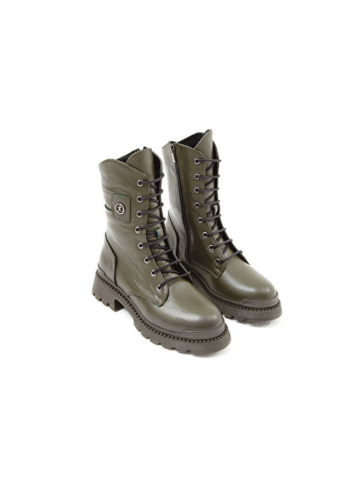 Tamer Tanca Kadın Hakiki Deri Yeşil Casual Bot - Görsel 5