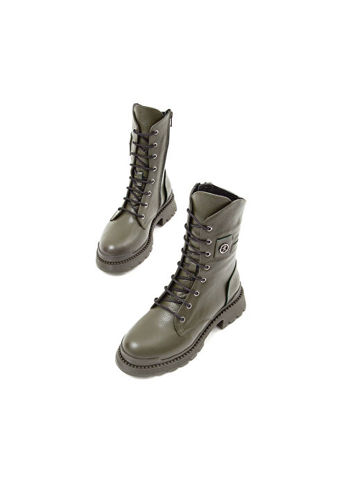 Tamer Tanca Kadın Hakiki Deri Yeşil Casual Bot - Görsel 6