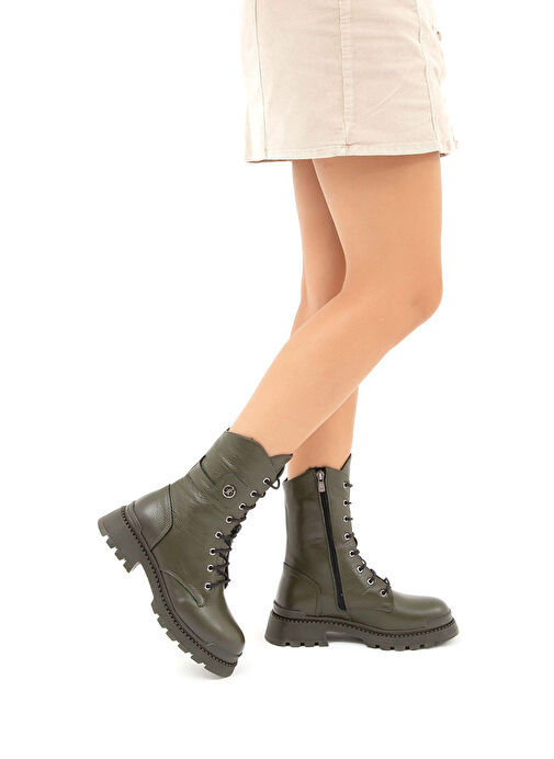 Tamer Tanca Kadın Hakiki Deri Yeşil Casual Bot - Görsel 2