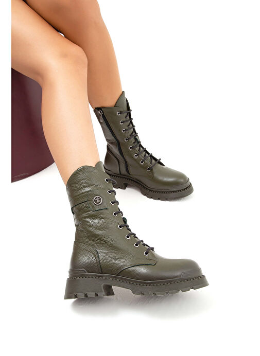 Tamer Tanca Kadın Hakiki Deri Yeşil Casual Bot - Görsel 4