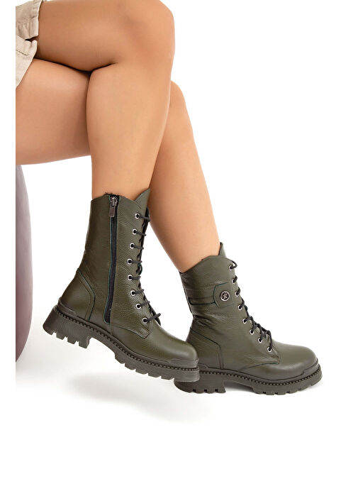 Tamer Tanca Kadın Hakiki Deri Yeşil Casual Bot - Görsel 9