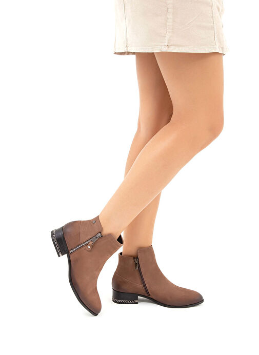 Tamer Tanca Kadın Hakiki Deri Bej Klasik Bot - Görsel 2