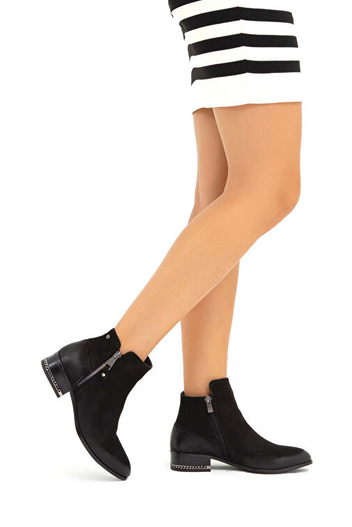 Tamer Tanca Kadın Hakiki Deri Siyah Nubuk Klasik Bot - Görsel 2