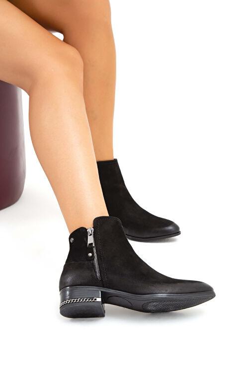 Tamer Tanca Kadın Hakiki Deri Siyah Nubuk Klasik Bot - Görsel 5