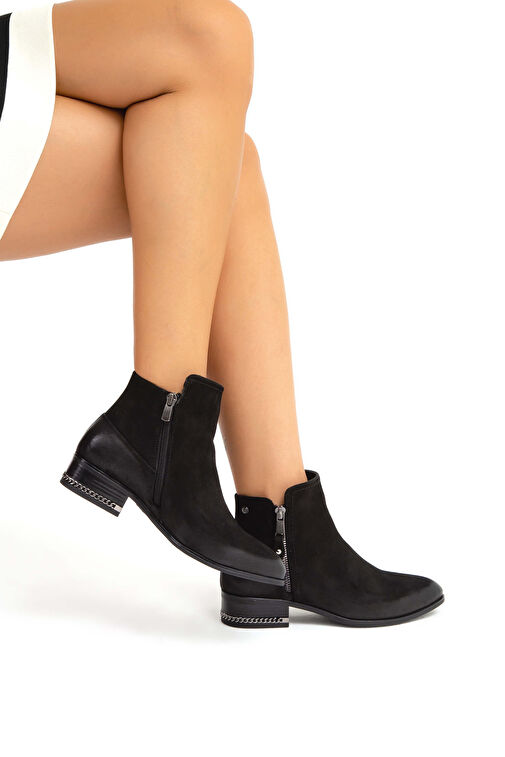 Tamer Tanca Kadın Hakiki Deri Siyah Nubuk Klasik Bot - Görsel 6