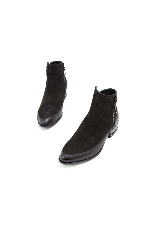 Tamer Tanca Kadın Hakiki Deri Siyah Nubuk Klasik Bot - Görsel 8