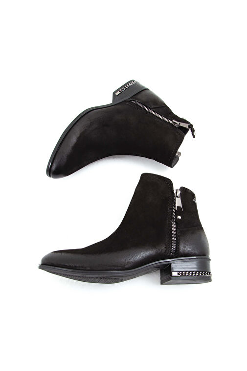 Tamer Tanca Kadın Hakiki Deri Siyah Nubuk Klasik Bot - Görsel 9