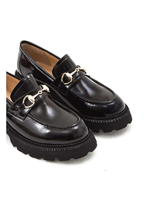 Tamer Tanca Kadın Hakiki Deri Siyah Rugan Loafer Ayakkabı - Görsel 2