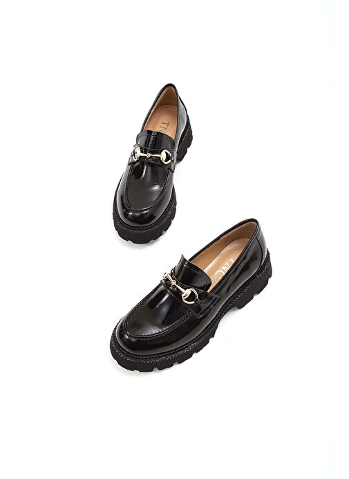 Tamer Tanca Kadın Hakiki Deri Siyah Rugan Loafer Ayakkabı - Görsel 3