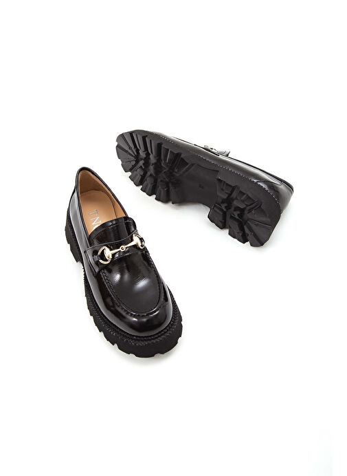 Tamer Tanca Kadın Hakiki Deri Siyah Rugan Loafer Ayakkabı - Görsel 5