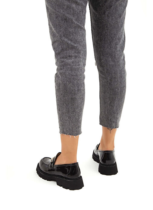 Tamer Tanca Kadın Hakiki Deri Siyah Rugan Loafer Ayakkabı - Görsel 7