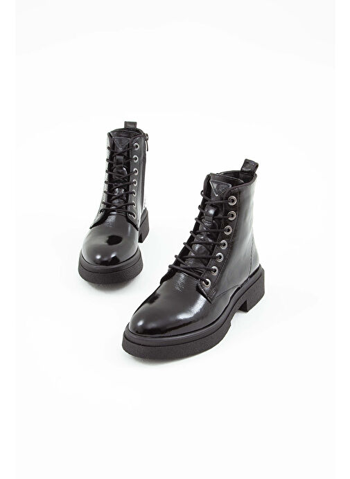 Tamer Tanca Kadın Hakiki Deri Siyah Rugan Casual Bot - Görsel 7