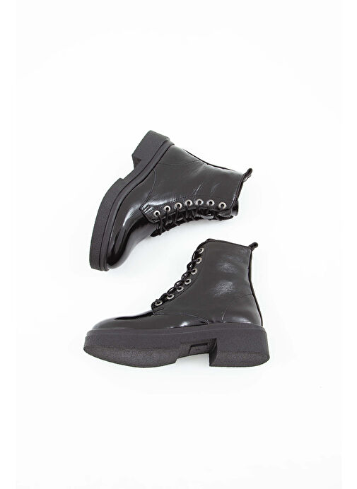 Tamer Tanca Kadın Hakiki Deri Siyah Rugan Casual Bot - Görsel 8