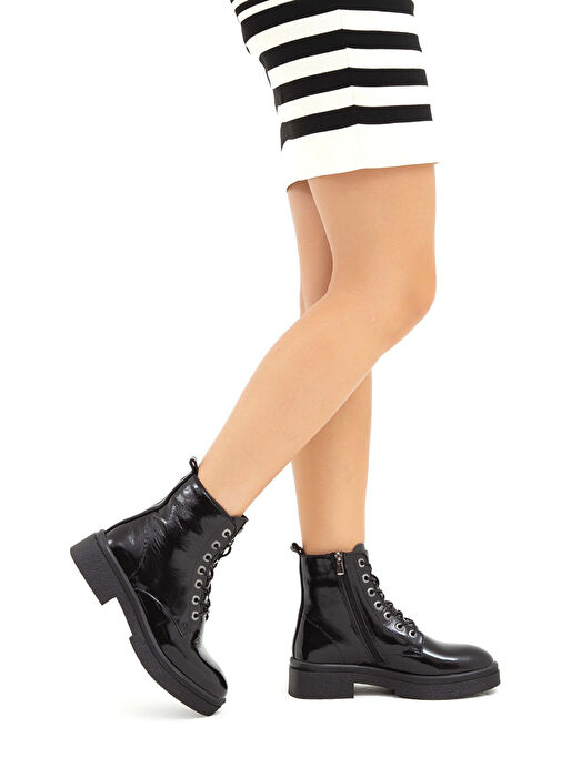 Tamer Tanca Kadın Hakiki Deri Siyah Rugan Casual Bot - Görsel 2