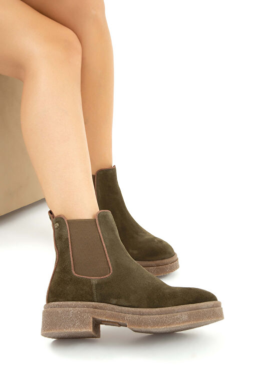 Tamer Tanca Kadın Hakiki Deri Yeşil Casual Bot - Görsel 5