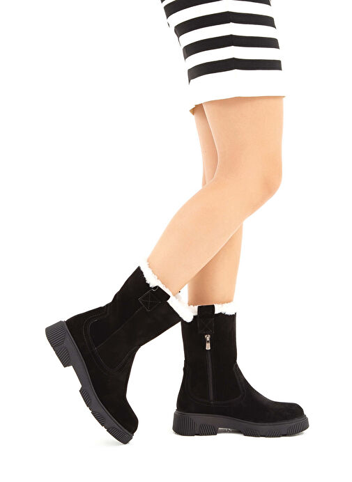 Tamer Tanca Kadın Hakiki Deri Siyah Süet Casual Bot - Görsel 2