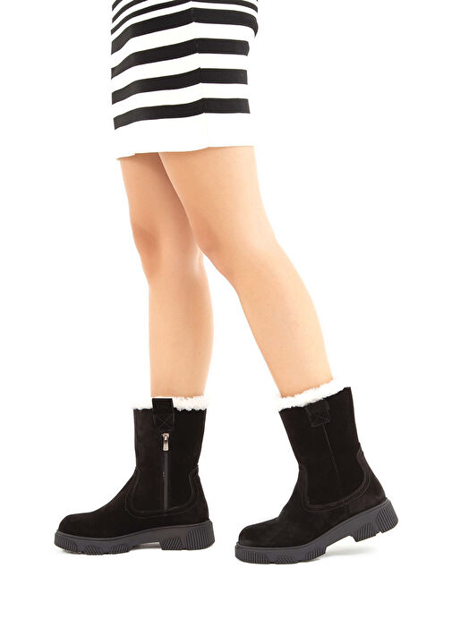 Tamer Tanca Kadın Hakiki Deri Siyah Süet Casual Bot - Görsel 4