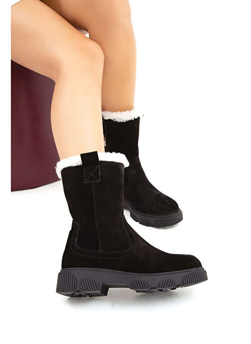 Tamer Tanca Kadın Hakiki Deri Siyah Süet Casual Bot - Görsel 8