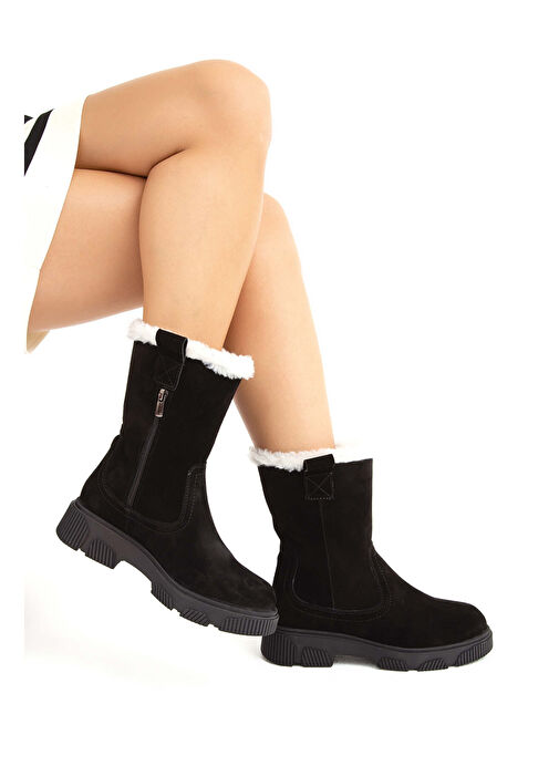 Tamer Tanca Kadın Hakiki Deri Siyah Süet Casual Bot - Görsel 3