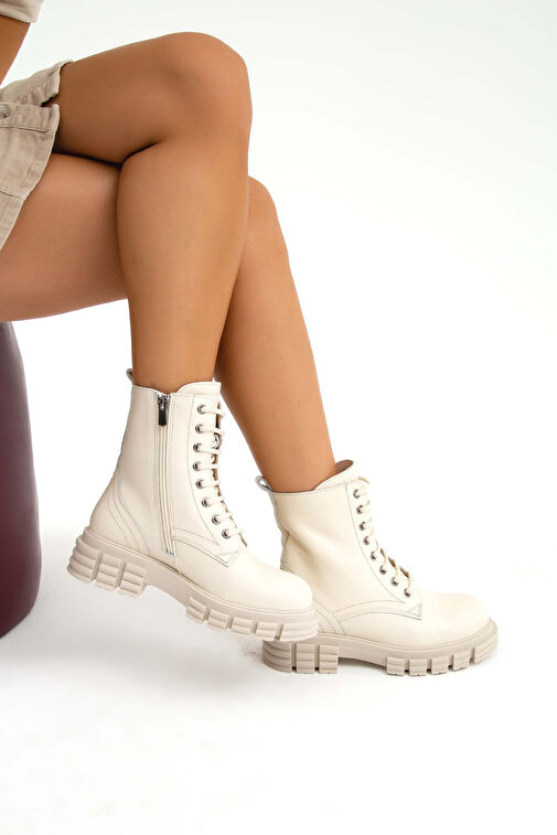 Tamer Tanca Kadın Hakiki Deri Bej POSTAL Bot - Görsel 6