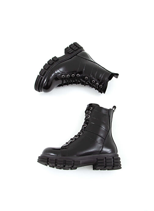 Tamer Tanca Kadın Hakiki Deri Siyah Rugan POSTAL Bot - Görsel 8