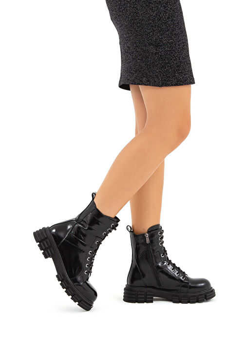 Tamer Tanca Kadın Hakiki Deri Siyah Rugan POSTAL Bot - Görsel 2