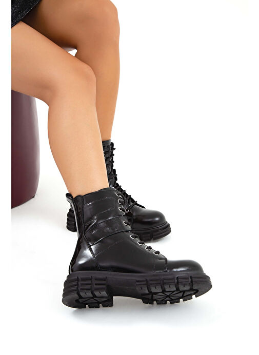 Tamer Tanca Kadın Hakiki Deri Siyah Rugan POSTAL Bot - Görsel 4