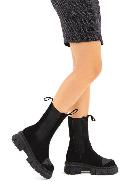 Tamer Tanca Kadın Hakiki Deri Siyah Süet Casual Bot - Görsel 2