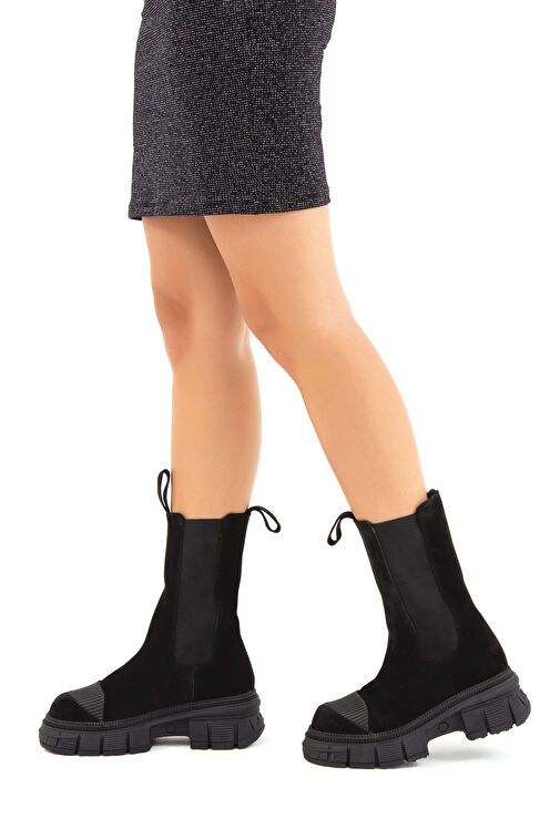 Tamer Tanca Kadın Hakiki Deri Siyah Süet Casual Bot - Görsel 4